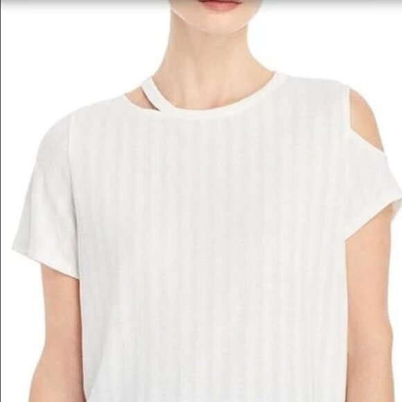 NWOT Chenault Status Top Cut-Out Ribbed Short Sleeves Slate Blue Size Large Knit - Picture 2 of 6